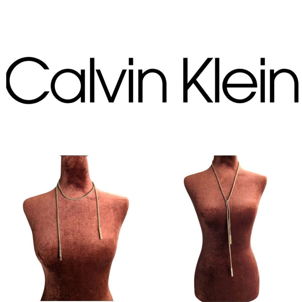 Calvin Klein Wrap goldtone bar pendant chain necklace * belt